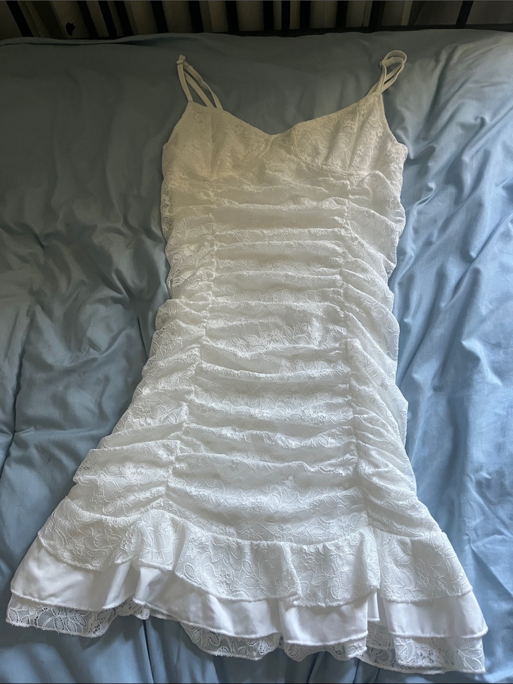 White Lace Ruffle Slip Dress